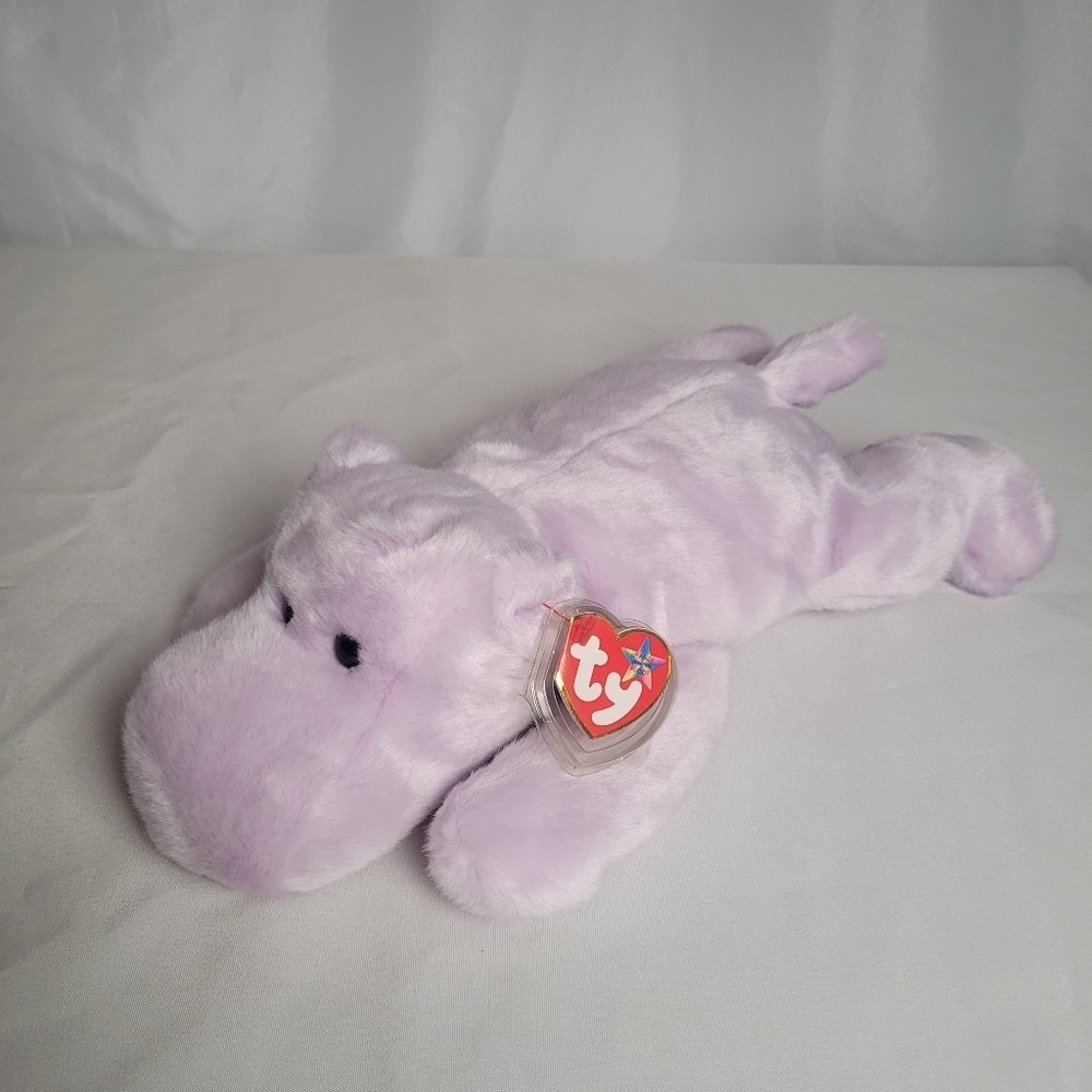 VTG Ty Classic Beanie Buddies Purple Lilac Happy Hippo Plush Stuffed Animal 14"